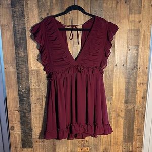 Storia Babydoll Dress - Burgundy